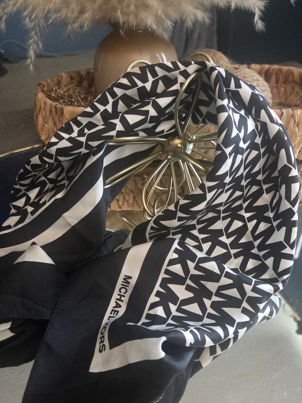 Michael Kors Black & White Monogram Square Foulard Scarf 23